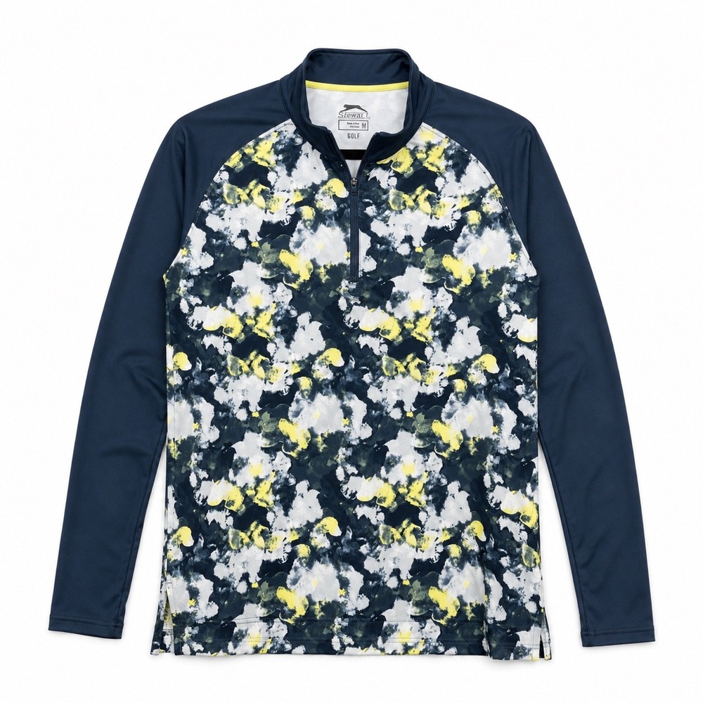 Slazenger Golf Floral Quarter Zip Pullover XL Navy Yellow Athleisure
